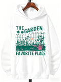Men's Hoodie The Garden With Watering Can And Wild Flowers Under Fenced Sunlit Favorite Place