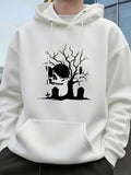 Men's Hoodie Haunted Graveyard With Bare Trees And Skull Silhouette Tombstone