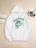 Women's Hoodie Summer Paradise Green Palm Leaves With Ocean Wave Summer