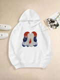 Women's Hoodie Blended Watercolor Splotches With Red Blue Accents On White Hoodie