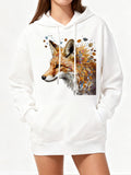 Women's Hoodie Colorful Watercolor Brush Strokes Surrounding A Gentle Fox