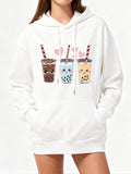 Women's Hoodie Colorful Straws Pastel Hearts With Sweet Bubble Tea Trio