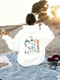 Women's Hoodie Snow Capped Mountains Among Ski Poles And Evergreen Pine Ski