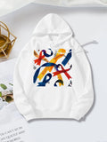 Women's Hoodie Colorful Abstract Strokes With Bold Painted Lines On White Hoodie