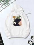Women's Hoodie Abstract Sunset Silhouette With Tropical Leaf Pattern And Elegant Woman