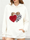 Women's Hoodie Wild Textured Patterns With Leopard Print And Vibrant Red Heart
