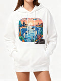Women's Hoodie Colorful Sunset Reflections With Ocean Waves Underneath Vibrant Lighthouse Dolphin