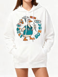 Women's Hoodie Playful Goose Surrounded By Tools Food Leaves And Coffee Goose