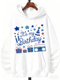 Men's Hoodie Its My Birthday With Gifts Candles And Blue Boombox Surrounded By Party Stars