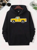 Men's Hoodie Yellow Pickup Truck With White Star Pattern Driving On Black Hoodie Truck