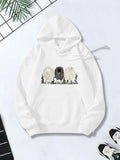 Women's Hoodie Three Fluffy Sheep Grazing Among Green Meadow Bushes Sheep
