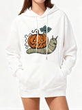 Women's Hoodie Cartoon Pumpkin With Smiling Face Sitting On Playful Snail Hoodie