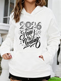 Women's Hoodie Happy In Loading With Festive Decorative Firework Elements Hoodie