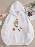 Men's Hoodie Skating Under Orange Hat In Playful Skeleton Hoodie