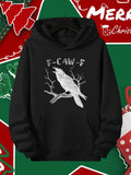 Men's Hoodie FCawF Monochrome Graphic Bird Perched On Bare Branch