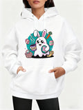 Women's Hoodie Colorful Food And Sweets With Playful White Rabbit