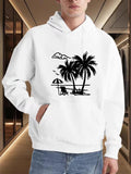 Men's Hoodie Relaxing Coastal Scene With Lounge Chair Under Swaying Palm Trees Beach