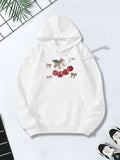 Women's Hoodie Sweet Red Cherries With Green Leaves And Delicate Pink Ribbons Cherry