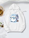 Women's Hoodie Playful Winter Scenery With Forest Trees Under Falling Snow Snowman