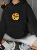 Women's Hoodie Game Day Repeated Bold Letters With Bright Orange Glowing Basketball