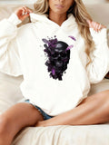 Women's Hoodie Splashing Purple Stains Among Feathers Around Black Skull
