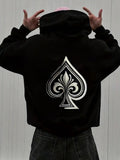 Men's Hoodie Monochrome Geometric Pattern With Metallic Spade Silhouette Symbol
