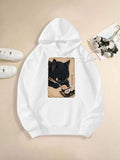Women's Hoodie Charming Black Cat Enjoying Japanese Sushi With Playful Expression Cat