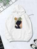 Women's Hoodie Tropical Sunset With Silhouette Woman And Abstract Foliage
