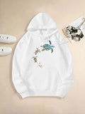 Women's Hoodie Graceful Ocean Journey With Flowing Water Surrounding Vibrant Sea Turtle