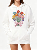 Women's Hoodie Colorful Spring Blooms With Pink Ribbon And Green Stems Bouquet Flower