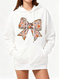 Women's Hoodie Delicate Floral Illustration With Watercolor Pattern On Decorative Ribbon Bow