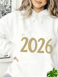 Women's Hoodie Glittering Golden Accents With Subtle Lettering And Modern Numerals Hoodie