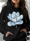 Women's Hoodie Delicate Watercolor Blue Petals Blossom With Subtle Natural Glow Flower