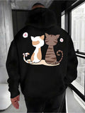 Men's Hoodie Blossoms Floating Around Calm Paired Sitting Cats