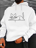 Men's Hoodie Minimalist Line Art Cat Resting Peacefully On White Hoodie
