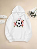 Women's Hoodie Little Flower Blooming With Pink Petals And Green Leaves Soccer Ball