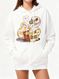 Women's Hoodie Cute Cartoon Python With Heart Sign Among Takeout Noodles Bowl