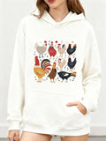Women's Hoodie Colorful Farmyard Birds With Playful Whimsical Accents Gathering Together Chicken