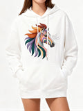 Women's Hoodie Vivid Rainbow Mane With Flowing Lines Graceful Abstract Horse