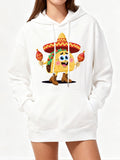 Women's Hoodie Colorful Cartoon Character With Sombrero Holding Chili Peppers Taco