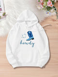 Women's Hoodie Howdy Blue Cowboy Boot With Decorative Accents Surrounded By White Stars