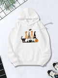 Women's Hoodie Autumn Pumpkin Gnome With Black Cat And Halloween Hat Hoodie