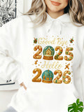 Women's Hoodie Goodbye 2025 Hello 2026 Gingerbread Snow Globe Festive Holiday Hoodie