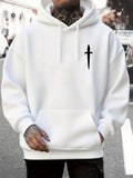 Men's Hoodie Minimalist Bold Black Cross On Clean Urban Sweatshirt