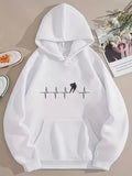 Men's Hoodie Heartbeat Line With Walking Silhouette And Minimalist Style Figure