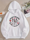 Men's Hoodie Dead Inside With Dancing Skeletons Hearts And Roses Under Valentines