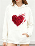 Women's Hoodie Scattered Crimson Petals Forming A Heart Shape Design Heart