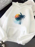 Men's Hoodie Tropical Evening Sunlight Reflected Over Calm Water And Palm Trees