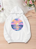 Women's Hoodie Peaceful Violet Twilight Sky Over Rolling Ocean Waves Sunset