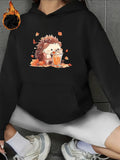 Women's Hoodie Cute Hedgehog Sitting With Autumn Leaves Drinking Juice